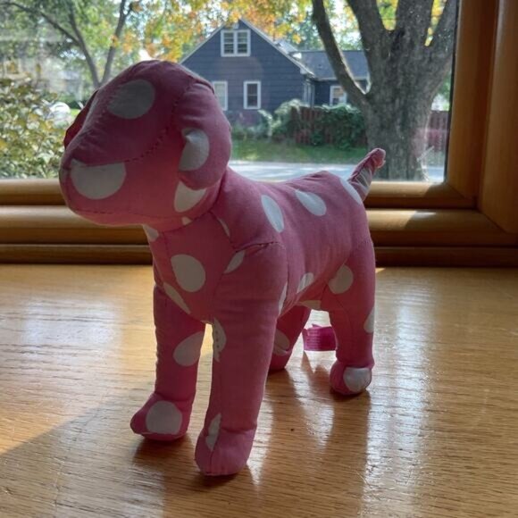 Victorias Secret Pink Polka Dot Plush Stuffed Beanie Dog - Picture 2 of 4